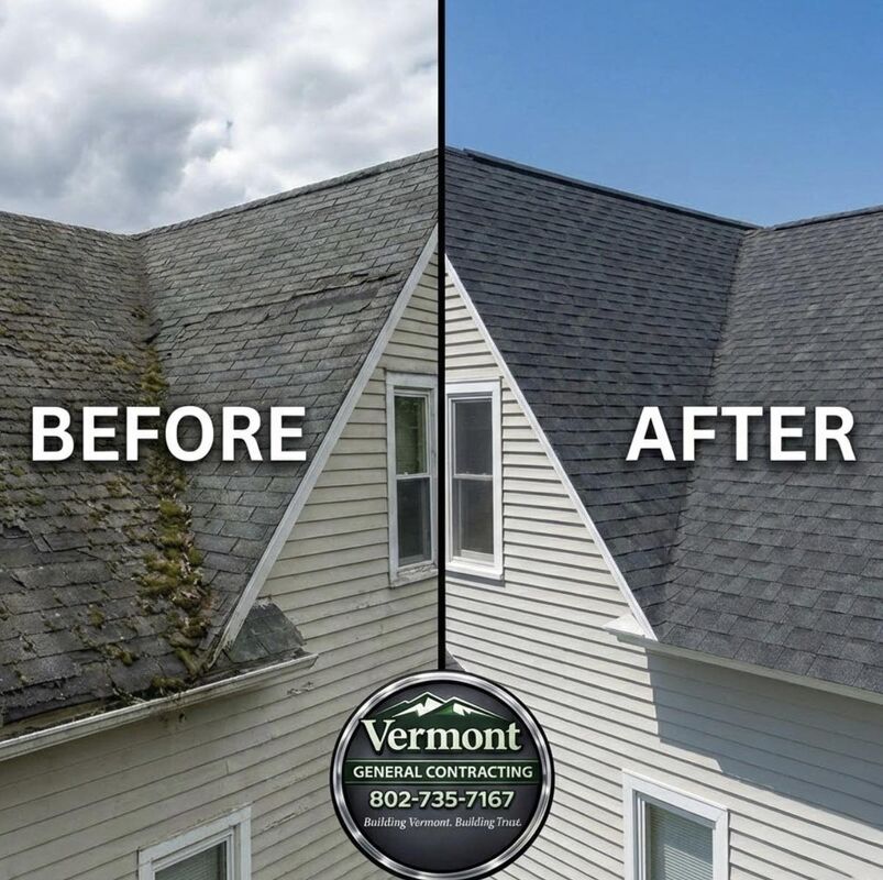 Before and after roof replacement by Vermont General Contracting